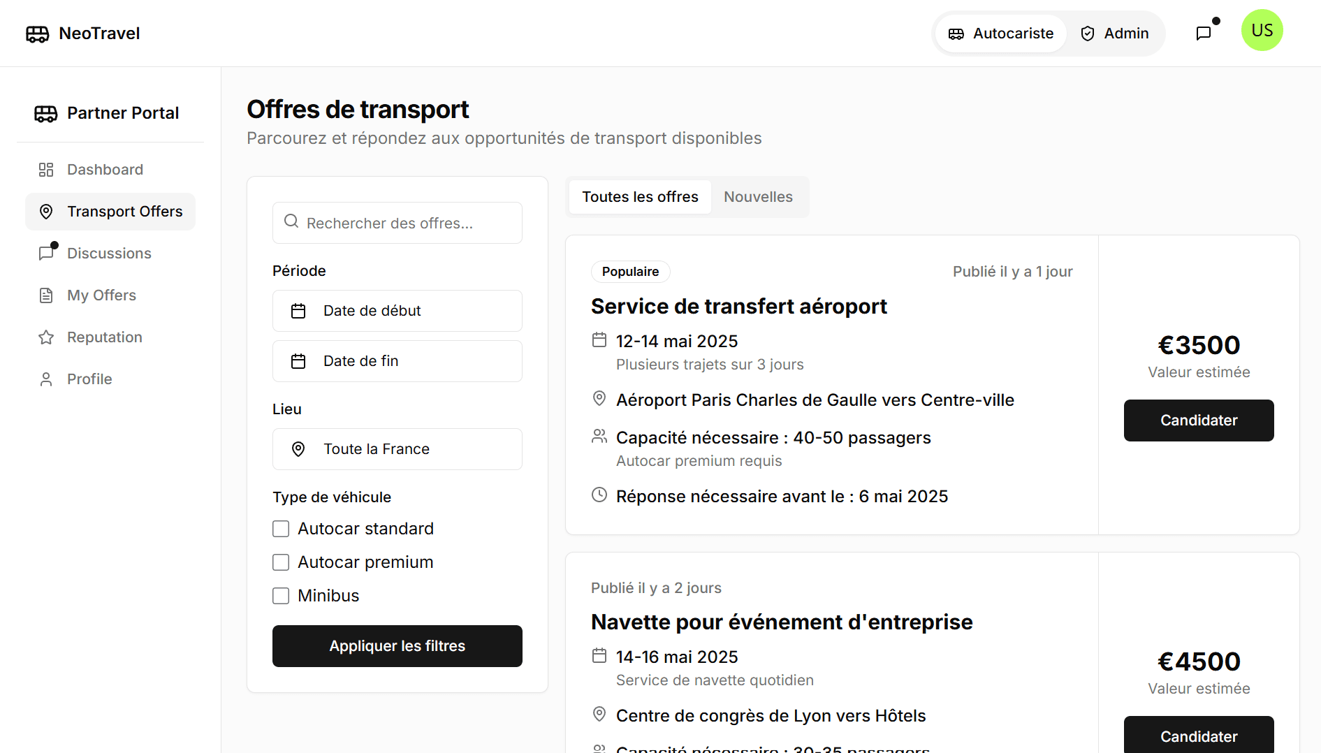 NeoTravel partner dashboard